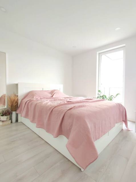 Linen Bedspread For Queen King Twin Beds - Bed Slip Cover Slipcover Top Sheet Bedding - image 1