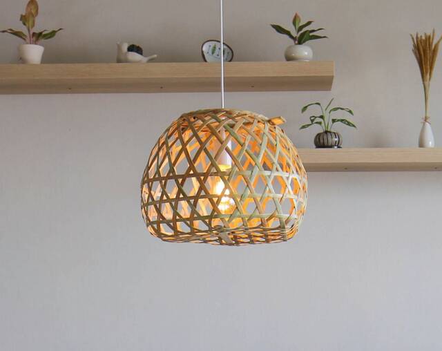 Handmade Woven Bamboo Pendant Light, Bohemian Decor, Thailand - image 1