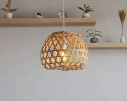 Handmade Woven Bamboo Pendant Light, Bohemian Decor, Thailand