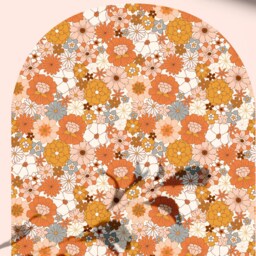Hippie Boho Groovy Flowers Arch Decal - Retro Flower Pattern Wall Sticker Removable Decor Nursery, Baby Girl, Terracotta - thumbnail 2