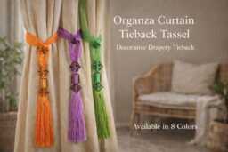 Organza Curtain Tieback Tassel With Beads - Decorative Drapery Holdback Unique Tie Back Window Accessory 8 Colors