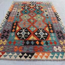 4'1x6 Ft Afghan New Chubi Kilim Flatweave Rug, Tribal Maimana Turkmen Oriental Brand Kilim, Rug For Bedroom, Living Room Rug - thumbnail 2
