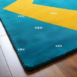 Hand Tufted Wool Area Rug, Gold & Blue Geometric Design, 5x8 - thumbnail 4