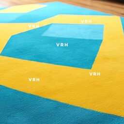 Hand Tufted Wool Area Rug, Gold & Blue Geometric Design, 5x8 - thumbnail 3