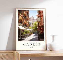 Madrid Street Scene Poster Spain Travel Art Print - thumbnail 1