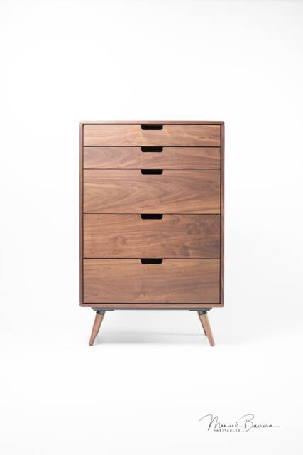 Chest Of Drawers, Tallboy, Mid-Century, Scandinavian Style, in Oak Or Walnut Solid Wood - image 1
