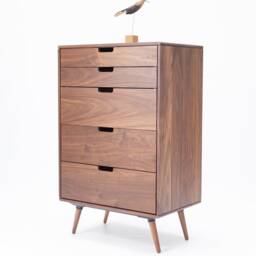 Chest Of Drawers, Tallboy, Mid-Century, Scandinavian Style, in Oak Or Walnut Solid Wood - thumbnail 2