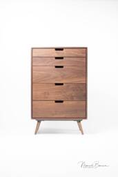 Chest Of Drawers, Tallboy, Mid-Century, Scandinavian Style, in Oak Or Walnut Solid Wood