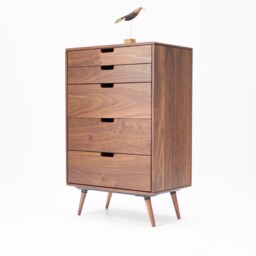 Chest Of Drawers, Tallboy, Mid-Century, Scandinavian Style, in Oak Or Walnut Solid Wood - thumbnail 3