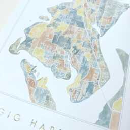 Gig Harbor Map Hand Painted Art Washington City Drawing - Art Print Wedding Moving Realtor Gift Vacation Rental Decor Puget Sound - thumbnail 3