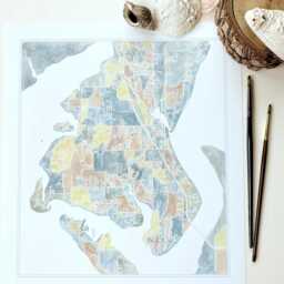 Gig Harbor Map Hand Painted Art Washington City Drawing - Art Print Wedding Moving Realtor Gift Vacation Rental Decor Puget Sound - thumbnail 2