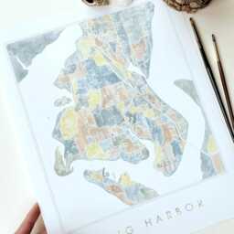 Gig Harbor Map Hand Painted Art Washington City Drawing - Art Print Wedding Moving Realtor Gift Vacation Rental Decor Puget Sound - thumbnail 4