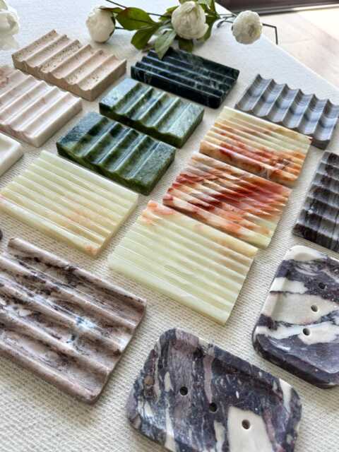 Modern Sculptural Accents Fluted Marble Coaster, Soap Dish & Candle Stand - image 1