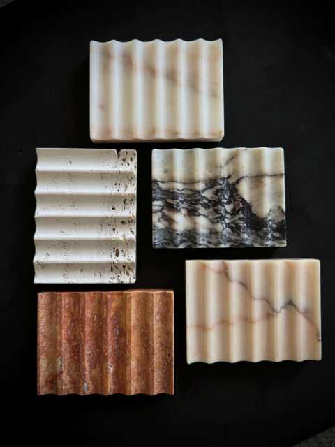 Fluted Marble Coaster Natural Stone Soap Dish, Jewelry Tray - 4.8x3.5In - image 1