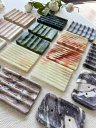 Modern Sculptural Accents Fluted Marble Coaster, Soap Dish & Candle Stand - thumbnail 1
