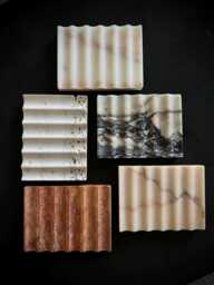 Fluted Marble Coaster Natural Stone Soap Dish, Jewelry Tray - 4.8x3.5In - thumbnail 1
