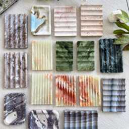 Modern Sculptural Accents Fluted Marble Coaster, Soap Dish & Candle Stand - thumbnail 2
