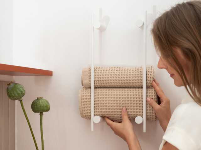 Industrial Wall Mounted Towel Holder, White Towel Shelf, Bathroom Organisation, Bathroom Accessories, Modern Bathroom, Home Spa Luvia - image 1