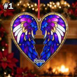Custom Name Heart Angel Wings Ornament, Christmas Tree Car Hanging Decor, Flat 2D Ornament Acrylic Wooden Memorial Keepsake Gift 2026 - thumbnail 3