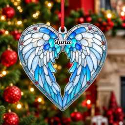 Custom Name Heart Angel Wings Ornament, Christmas Tree Car Hanging Decor, Flat 2D Ornament Acrylic Wooden Memorial Keepsake Gift 2026