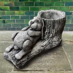 Concrete Rabbit With Flower Pot Decor Cement Bunny Plant Stand Garden Planter Statue Stone - thumbnail 1