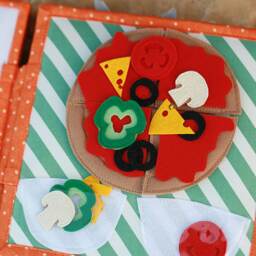 Pizza Math Double Page Spread For Custom Built Quiet Book By Tomtoy, Math-Pretend Play, Fabric Busy Book Pages, 20x20cm, Double - thumbnail 3