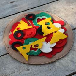 Pizza Math Double Page Spread For Custom Built Quiet Book By Tomtoy, Math-Pretend Play, Fabric Busy Book Pages, 20x20cm, Double - thumbnail 4