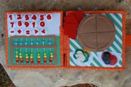 Pizza Math Double Page Spread For Custom Built Quiet Book By Tomtoy, Math-Pretend Play, Fabric Busy Book Pages, 20x20cm, Double