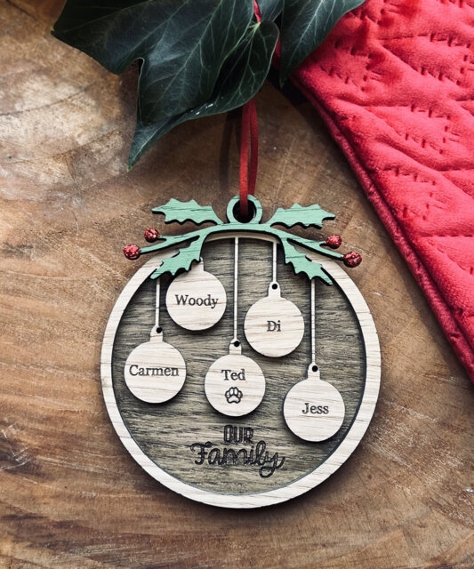 Personalised Christmas Bauble- Wooden Bauble -Tree Decoration - Family Baubles- Xmas Bauble Tree Decor - image 1