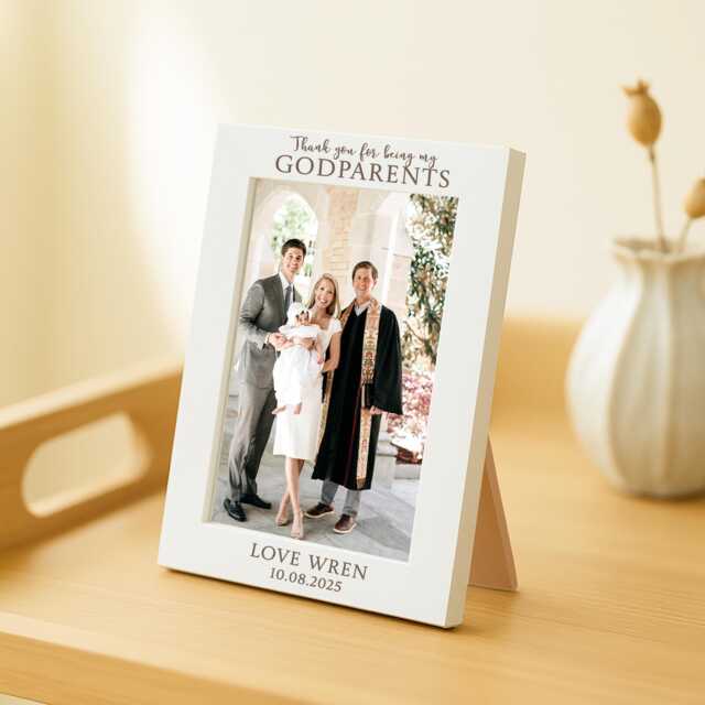 Godparent Photo Frame, Personalised White Picture 6x4 5x7 8x6 Photograph Sizes - image 1