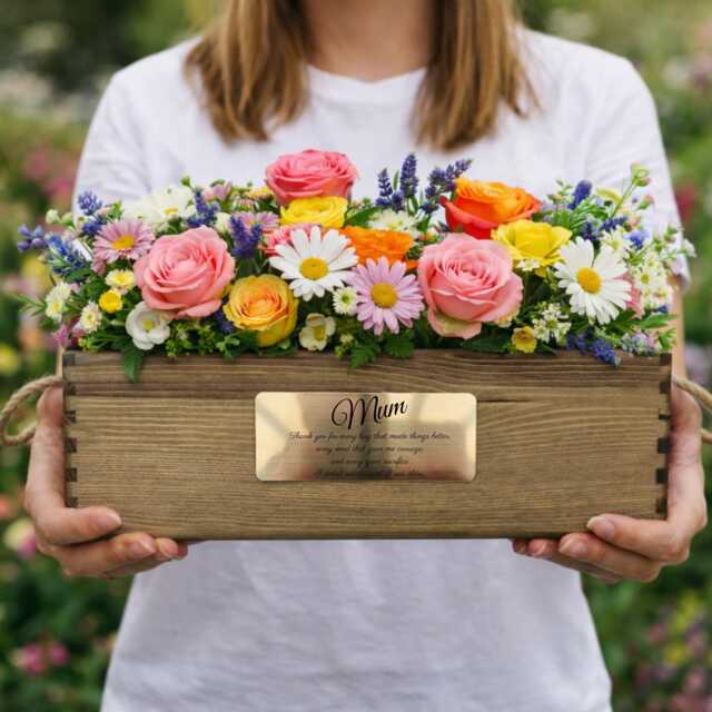 Personalised Wooden Planter Box - Engraved Mother's Day Gift With Message - image 1