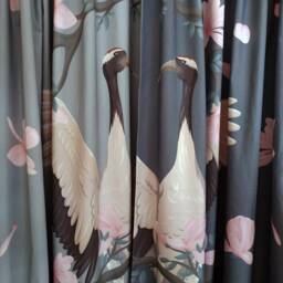 Set Of 2 Curtains With Cranes, Room Divide Screen Wall Panel, Blackout Curtains - thumbnail 3
