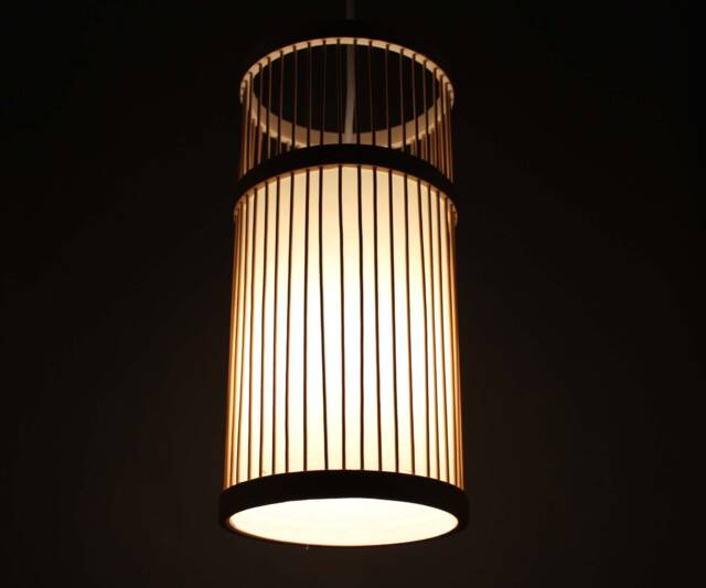 Cylindrical Bamboo Pendant Light Natural Woven Lampshade - image 1