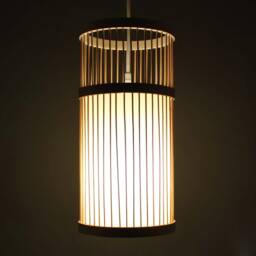 Cylindrical Bamboo Pendant Light Natural Woven Lampshade - thumbnail 3