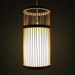 Cylindrical Bamboo Pendant Light Natural Woven Lampshade - thumbnail 2