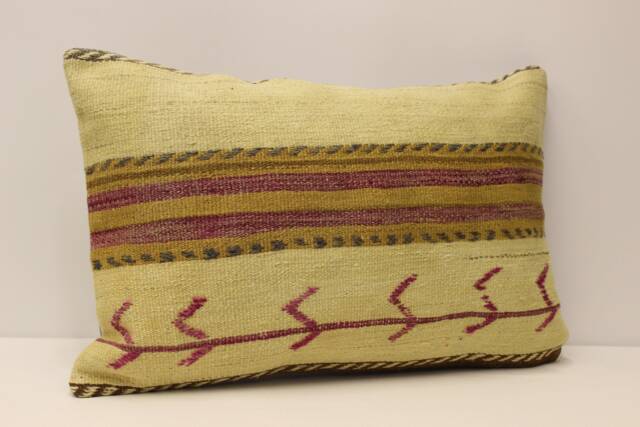 Vintage Turkish Kilim Pillow Cover, Wool Lumbar Cushion - 16x24 In - image 1