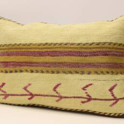 Vintage Turkish Kilim Pillow Cover, Wool Lumbar Cushion - 16x24 In - thumbnail 3
