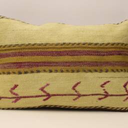 Vintage Turkish Kilim Pillow Cover, Wool Lumbar Cushion - 16x24 In - thumbnail 2