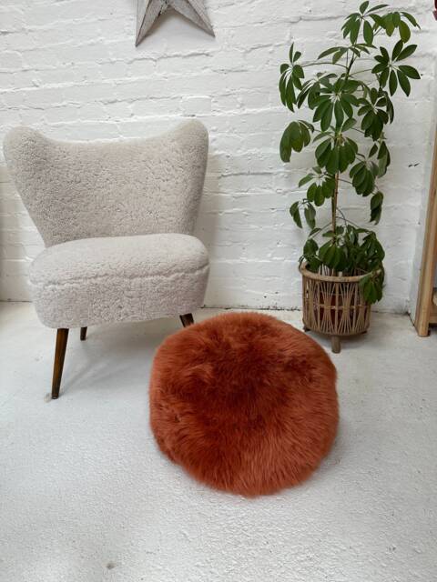 Cinnamon Sheepskin Pouffe, Brown Footstool, Pouffe , Neutral Interior, Living Room Decor, Genuine, Soft & Fluffy, Cosy Home - image 1