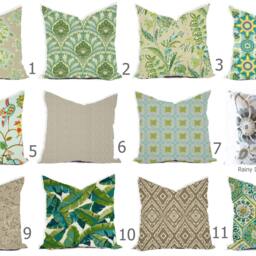 Custom Outdoor Pillow Cover, Bright Green Aqua Floral, All Sizes - thumbnail 2