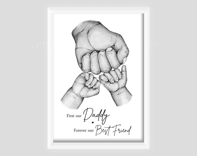 Personalised Daddy's Team Best Friend Print Fist Bump Hands Up To 5 Children Unframed - image 1