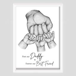 Personalised Daddy's Team Best Friend Print Fist Bump Hands Up To 5 Children Unframed - thumbnail 3