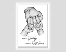 Personalised Daddy's Team Best Friend Print Fist Bump Hands Up To 5 Children Unframed - thumbnail 1