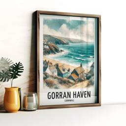 Gorran Haven Travel Print - Watercolour Poster Design - Wall Artwork Cornwall Gifts Home Decor Art Gift England Beach Picture - thumbnail 1