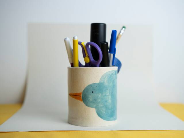 Bird Pencil Holder, Ceramic Teacher Cup, Desk Organizer, Kitchen Handmade Pottery, Pottery - image 1