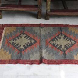 Handwoven Jute Wool Kilim Rug - Indian Traditional Mat, 2x3 Ft - thumbnail 2