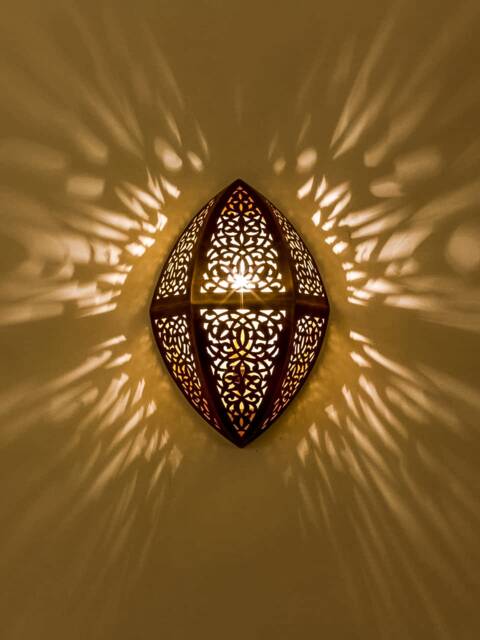 Moroccan Brass Wall Sconce Diamond Shape, Intricate Cutout Light, Artisan Lamp, Unique Fixture, Geometric Decor - image 1