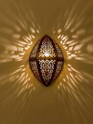 Moroccan Brass Wall Sconce Diamond Shape, Intricate Cutout Light, Artisan Lamp, Unique Fixture, Geometric Decor - thumbnail 1
