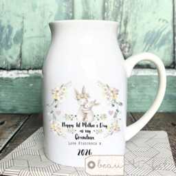 Personalised First 1st Mother's Day Gift Mum Nanna Nanny Grandma Gran Gift Bunny Floral Ceramic Small Vase Jug Mug Birthday Easter - thumbnail 2