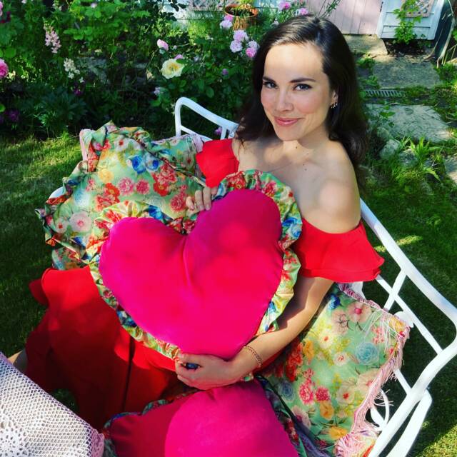 Handmade Hot Pink Velvet Heart Pillow, Floral Ruffle Cushion - image 1